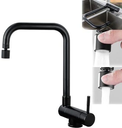 VICTOVA Grifo de Cocina Abatible Bajo Ventana, Triple Rotación (360° Frontal y Lateral + Boquilla Inclinable), Acero Inoxidable 304 Reforzado Anticorrosión (Negro)