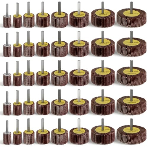 AOZUO 40 Pack 80 Grit Abrasive Flap Wheel Sander, Aluminum Oxide Flap Wheels Cylindrical Shape Sanding Wheel for Drill 1/4 Shank for Removing Rust and Polishing