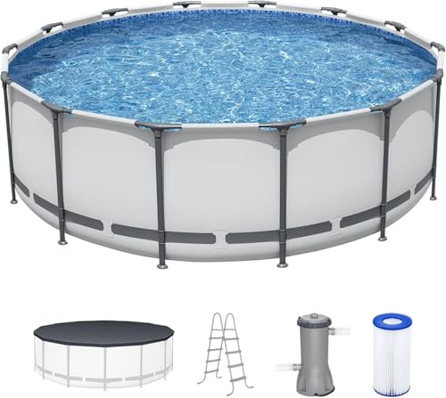 12' x 48 Round Above Ground Swimming Pool Set with Sand Filter Pump, Ladder & Cover – Durable Steel Frame Outdoor Pool for Backyard Family Fun (12' x 48)