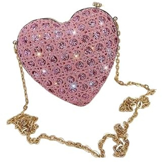 TXLEAPEY Glänsande strass dam hjärtform kuvertväska dam guld kväll minaudiere formell fest brudväskor, Rosa, Taglia unica