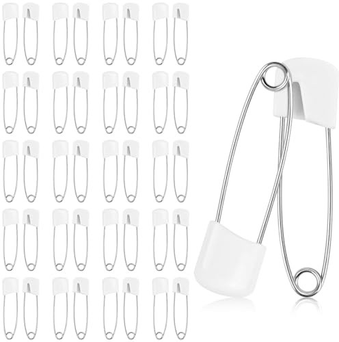 JAXICREY 50 Stück Baby Sicherheitsnadeln, 40mm Sicherheitsnadel Weiß Windelnadeln Kindersicher Sicherheitsnadeln Set Safety Pins für Baby Stoff Windeln Befestigung Kleidung Basteln