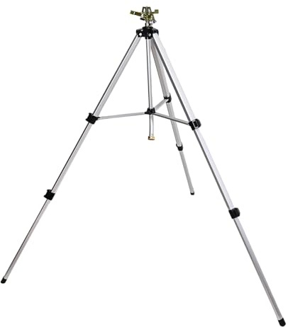 LDGHO Cabezal de aspersor de impacto en base de trípode, aspersores de césped resistentes, riego de área grande de 360 grados, boquilla de aspersor de metal con patas de extensión de metal de aleación