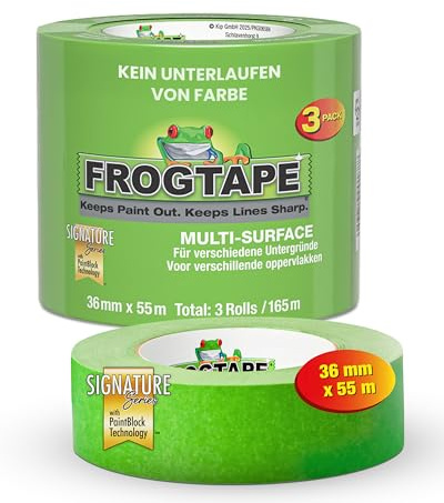 FROGTAPE Abdeckband 36mm x 55m 3er Pack PaintBlock für Maler | FROGTAPE Abdeckband 36mm x 55m 3er Pack PaintBlock für Maler