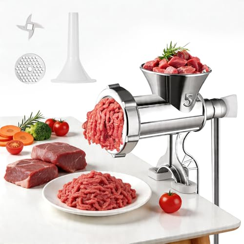 Wxeadu Manual Meat Mincer, Manual Meat Grinder Manual with Tabletop Clamp & Enema Tube, Aluminum Alloy Mincer Machine, Meat Mincers for Home Use, Sausage Maker Machine for Meat, Pepper, Vegetable