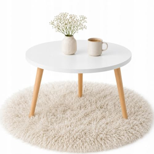PlayPals Furniture Couchtisch Rund Weiß 60 cm – Skandinavischer Wohnzimmertisch, Beistelltisch Holz mit MDF Tischplatte, Moderner Sofatisch Rund