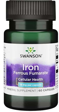 Swanson Iron (Ferrous Fumarate) - Mineral Supplement Promoting Energy Support - High-Concentration Formula Assists in Oxygen Delivery & Fatty Acid Metabolism - (60 Capsules, 18mg Each) (1 Pack)