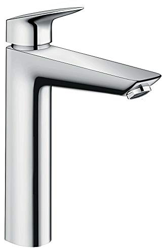 hansgrohe Logis - Waschtischarmatur mit Zugstangen-Ablauf, Wasserhahn Bad mit Auslauf Höhe 195 mm, Mischbatterie Waschbecken wassersparend (EcoSmart), Chrom, 71090000
