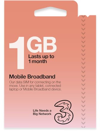 3 Trío Pay As You Go Moblie Banda Ancha Sim Paquete_- - 1 GB