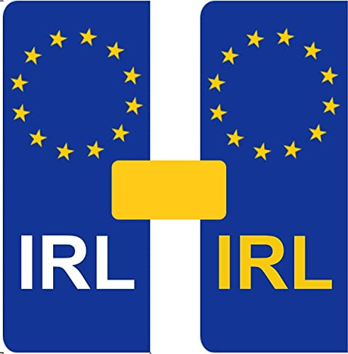 Number Plate Vinyl Stickers - Ireland - EU Flag - IRL - 1 x set of 2 by Party Decor