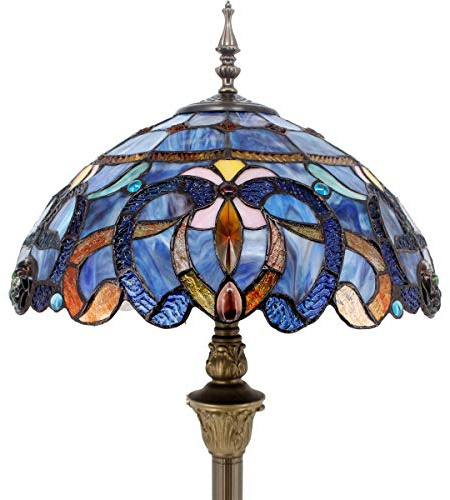 WERFACTORY Tiffany Floor Lamp Blue Purple Cloudy Stained Glass Standing Reading Light 16X16X64 Inches Antique Pole Corner Lamp Decor Bedroom Living Room Home Office S558 Series…