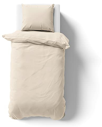 Alreya Mako Satin Housse de Couette 100% Coton - 135x200 cm Beige - Parure de lit avec 1 taie d'oreiller 80x80 cm avec Fermeture éclair