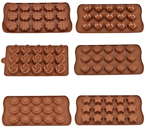 OLRWSLG 6 Stück Schokoladenform mit 15 Mulden Silikon Pralinenformen Süßigkeitenformen Lebensmittel Silikon Backform BPA Frei, für Schokolade Eiswürfel Süßigkeiten