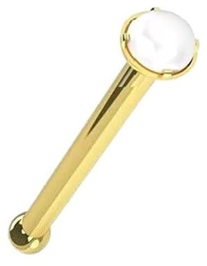 I Piercing Nose Pin I Echt 585 Gold mit Echter Zuchtperle I 0,8 x 6 x 2,5 mm I Nasenpiercing Nasenstecker I modern extravagant exklusiv I 46003 I