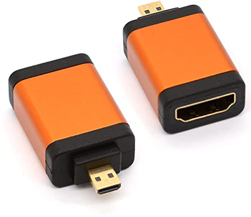 Gold Plated Micro-HDMI (D) Male to HDMI (A) Female Coupler Connector (2pcs) | Micro HDMI to HDMI Adapter Support 4K 3D for Phones Tablets Cameras HERO 5 ect