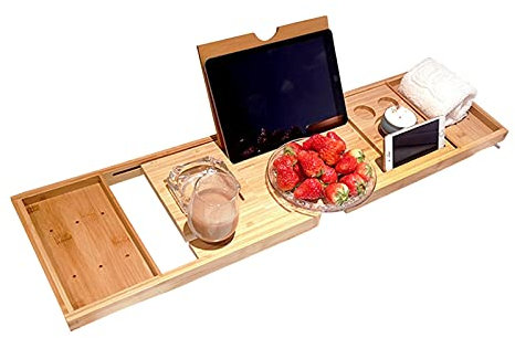 YWJFASHION Bathroom Bath Tub Tray Extendable Bamboo Bathtub Tray Bathtub Caddy Organizer Rack for Bath Perfect Accessories