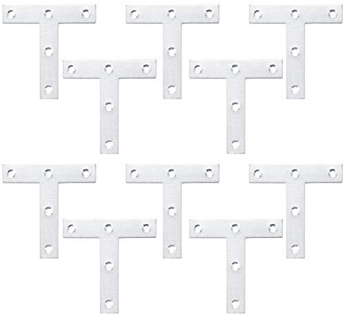 Ewwtrey Soportes de ángulo en forma de T, soportes de ángulo de acero inoxidable, ángulo plano, para muebles, placas de fijación planas para armarios, mesas, sillas (10 unidades, 80 x 80 x 1,5 mm)