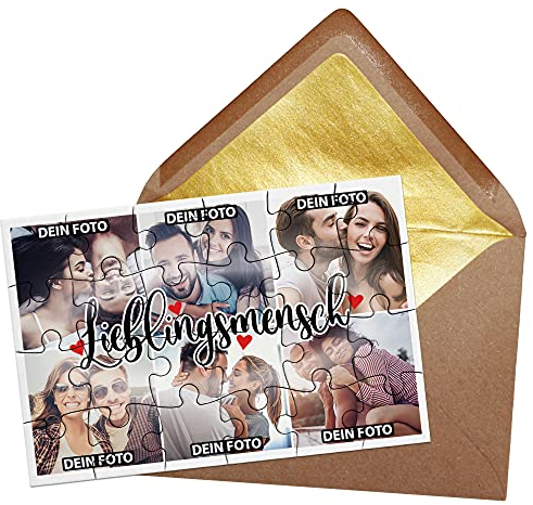 Foto-Puzzle - Lieblingsmensch - inkl. Briefumschlag mit Gold-Inlay - Geschenk für Paare, Freunde, Familie - mit SECHS Bildern Bedrucken Lassen - 24 Teile