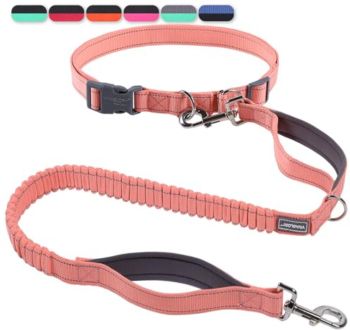 VIVAGLORY Joggingleine Hunde Bungee Hundeleine Joggen, M, Rosa/Grau1 | Laufleine für Hunde Freihandleine mit Bauchgurt & Gepolstertem Griff für Joggen, Bungee Reflektierend Joggingleine Laufleine
