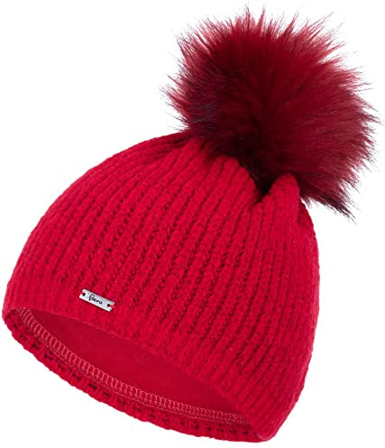 Faera Mütze Damen Glantzgarn Bommelmütze Wintermütze Leichter Glitzer gefüttert Winter Futter Beanie Mädchen 77, Farbe:Rot