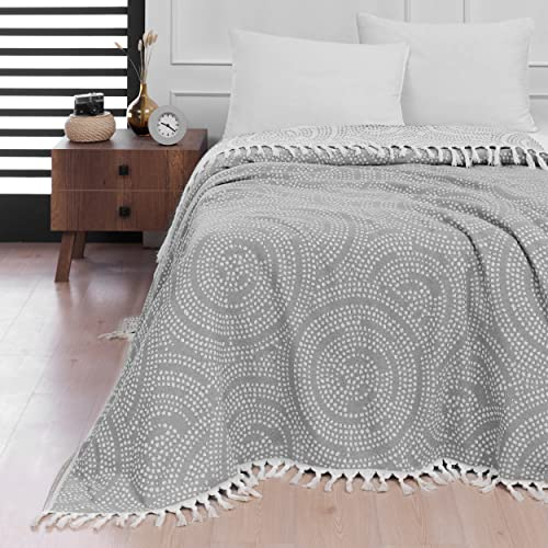 Mixibaby Tagesdecke Wohndecke Wendedecke Kuscheldeck Sofadecke Couchdecke Mandala 200x230, Farbe:grau