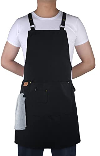 Small snail Kockförkläde Med Fickor Kors Tillbaka Justerbara Remmar Designad Förkläden Kvinnor Män Matlagning Haklappar För Hem Kök Restaurang Svart Polyester