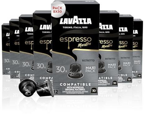 LAVAZZA - Café Capsules Espresso Maestro Ristretto - Compatibles Nespresso® | Intensité 12 - Arabica & Robusta - Notes de Chocolat & Caramel - 8 x 30 Capsules Aluminium
