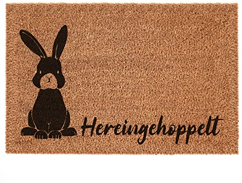 Interluxe Kokos Fußmatte - Hereingehoppelt - Made in Germany Hase Osterhase Ostern Fussmatte (40 x 60 cm)