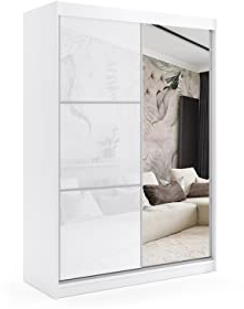 ALTDECOR Kleiderschrank mit Spiegel und Schiebetüren, kugelgelagerte Führungsschienen und Aluminium-Leisten - VIVI - 120 cm Weiß
