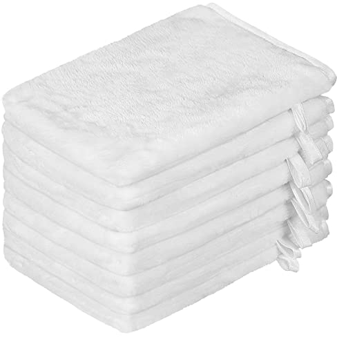PHOGARY 8 Stück Mikrofaser-Waschhandschuhe, Flanell, weicher Waschhandschuh, Bad-Spa-Tuch, Wiederverwendbare Make-up-Entferner, Handschuhe, europäischer Stil, Waschlappen, 15 x 21 cm (weiß)