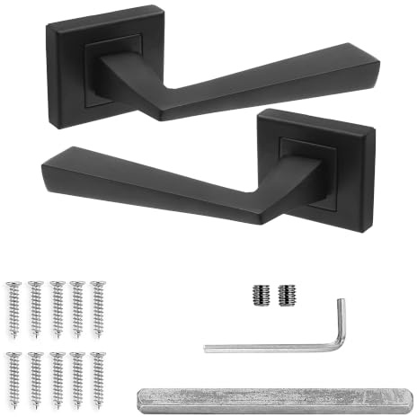 Decoranddecor Matt Black Door Handles Internal Door Handles Square Rose | Sprung return so levers never droop, solid aluminium, built to last, Interior Door Handles, fits 35-45 mm doors, Helix Range