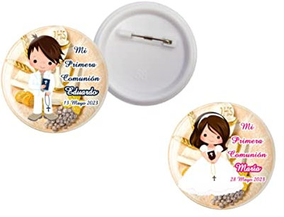 Lote de 30 Originales Chapas Alfiler Personalizables Primera Comunión Cáliz (A Elegir). Recuerdos. Detalles y Regalos para Fiestas de Cumpleaños, Bodas, Bautizos y Comuniones.DC (SURTIDO)