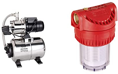 T.I.P. Hauswasserwerk Edelstahl HWW 4500 INOX 31140 & Vorfilter für Garten Pumpen und Hauswasserwerke 12,7 cm (5 Zoll) (Wasserdurchfluss bis 7.000 l/h) 31052