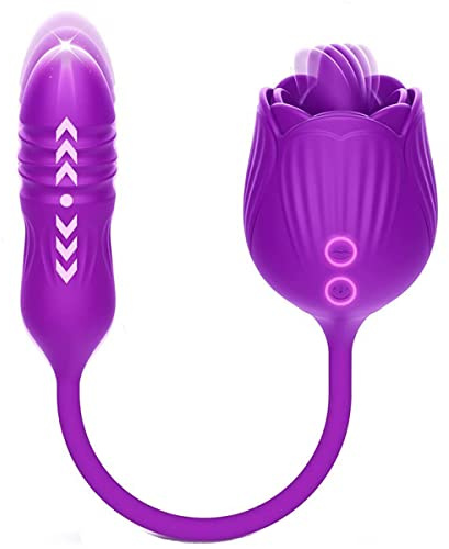 3 in 1 Doppelkopf Vibrator mit stoßfunktion 10 Leckenmodi und 10 Teleskopmodi für sie, Wasserdicht Elektrischer Zunge Lecken G-Punkt Klitoris Stimulator Erotic Sexspielzeug für Frauen Paare(Lila)