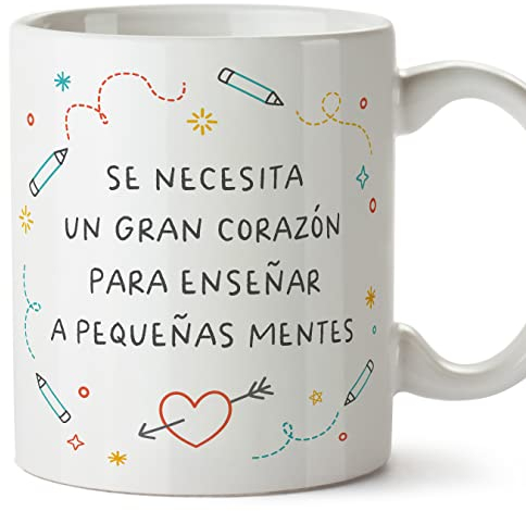 MUGFFINS Tazas para PROFESOR - En Español - Pequeñas mentes - 11 oz / 330 ml - Regalo original y divertido