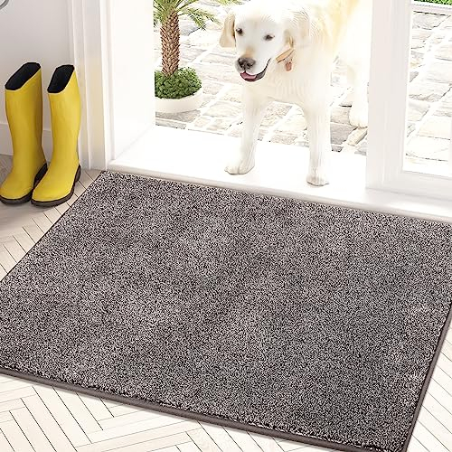 PURRUGS Dirt Trapping Door Mat 50 x 80 cm, Non-Slip Machine Washable Entryway Rug, Dog Door Mat, Super Absorbent Entry Rug for Front Door, Back Door, Muddy Shoes and Paws, Light Grey-Dark Grey