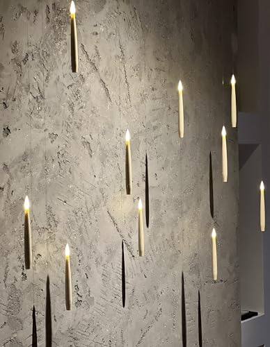 Brandsseller Set di 10 candele a LED sospese, 15 cm, con telecomando a bacchetta magica, senza fili, effetto cera, per interni, bianco crema