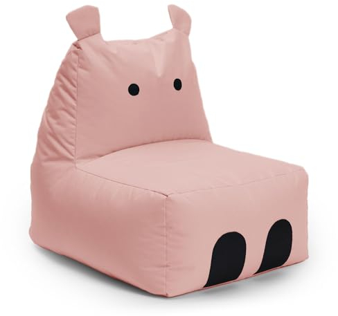 Lumaland Kindersitzsack Hippo Animal Design | Indoor & Outdoor Sitzsack für Kinder | Kombinierbar mit den Freunden der Animal Line Sitzsäcke | 80 x 70 x 65 cm [Pink]