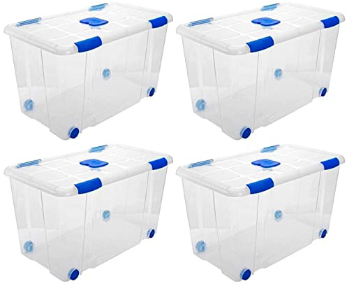 Acan Tradineur - Pack de 4 Cajas de Almacenamiento - Fabricado en plástico - Contenedor para almacenar libros, ropa, mantas - N.º 12-73,2 x 41,2 x 41 cm - 90 Litros