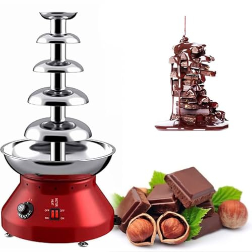 Fondue De Fuente De Chocolate: Cascada De Chocolate De Gran Capacidad De 5 Niveles con Motor Ajustable Y Dial De Temperatura, Ideal para Fiestas, Bodas Y Reuniones Familiares,Red