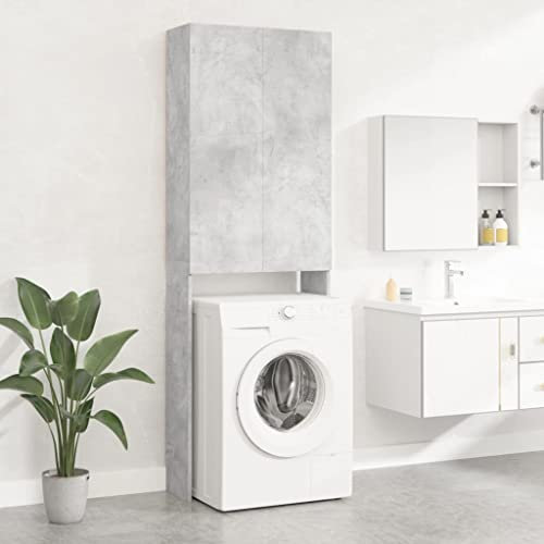 Hommdiy Waschmaschinenschrank mit 2 Türen 3 Fächern Badmöbel Badschrank Badregal Badezimmerschrank Hochschrank Schrank 64x25,5x190cm Beton Grau
