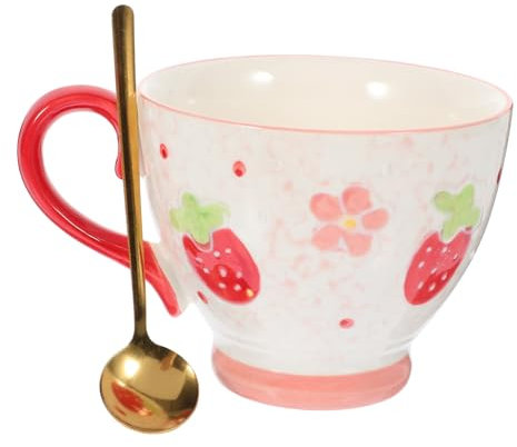 LIFKOME Ceramic Cereal Cup Mug and Spoon Retro Coffee Mug for Dad Vintage Ceramic