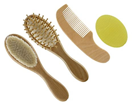 Angoily 4stücke Kinderholzkamm Und Haarbürste Massagebürste Mit Kamm Für Babyhaar Sicher Und Tragbar Aus Holz Khaki
