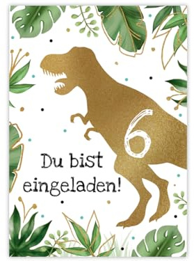 Minkocards 12 Einladungskarten zum 6. Kindergeburtstag Junge Dino Dinosaurier Einladungen sechste Jungsgeburtstag