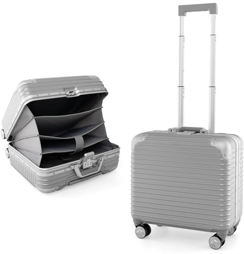 GOPLUS 44cm Equipaje de Mano con Ruedas, Maleta rígida para PC con Protectores de Aluminio para Las Esquinas, Maleta de Viaje Ligera bajo el Asiento con Cerradura TSA para Viajes de Negocios