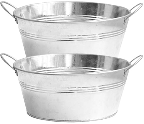 Baignoire galvanisée, planteur galvanisé 2pcs baignoire galvanisée ronde avec poignées robustes 9,76x4,33 pouces baignoires en zinc pour plantation, glacière, seau à glace, jardinière galvanis