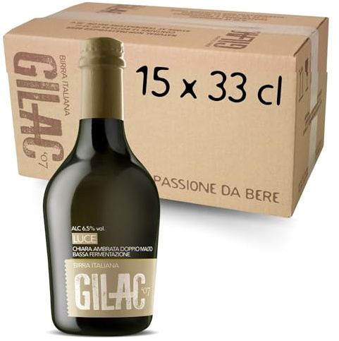GILAC LUCE HELLES BOCK Birra artigianale Chiara Ambrata 15 Bottiglie da 33 cl, Birra Speciale Italiana Non Filtrata e Non Pastorizzata, Birre artigianali confezioni regalo - Alcol 6.5% Vol