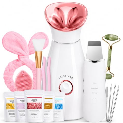 Colorfarm Facial Steamer Nano Ionic: Face Steamer Home Spa Kit Deep Cleaning Unclogs Pores Sinuses Inhaler with 8 Skin Care Tools - Self Care Gifts for Women (Deep Cleansing Facial Kit)