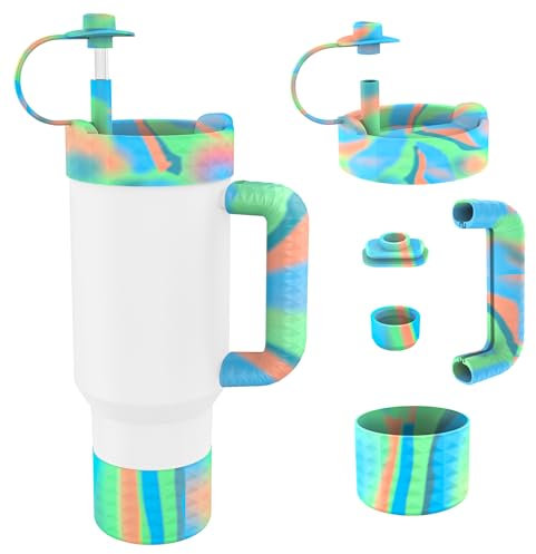 Tyasoleil Cup Accessory Set Compatible with Stanley, Silicone Resin Protector Set with Handle for Cup 40oz Tumbler (Macaroon B)