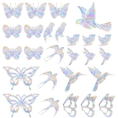 38Pcs Bird Anti-Collision Window Stickers, Sheets Static Cling Rainbow Film, Butterfly Prism Suncatcher Stickers for Glass Sliding Door Kitchen Bedroom Decor Prevent Birds Strike Christmas