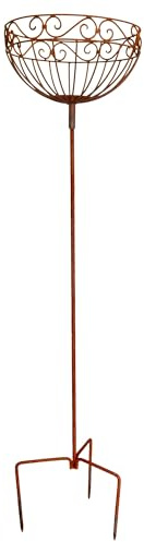 ecosoul Pflanzschale Pflanzkorb Blumenschale auf Stab Blumentopfständer Pflanzgefäß rund Metall Eisen verrostet mit 3 Spießen 116cm hoch 30cm Durchmesser